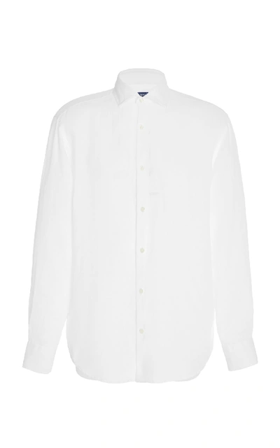 Shop Frescobol Carioca Slim-fit Linen Button-up Shirt In White