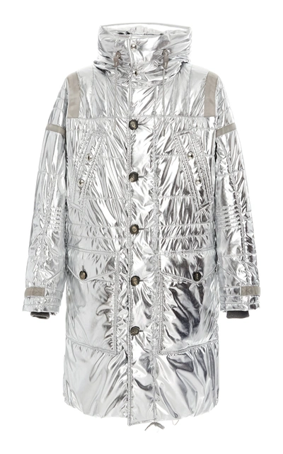 Shop Ralph Lauren Oversized Metallic Foiled-shell Puffer Coat In Silver