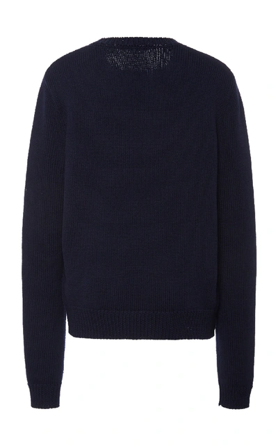 Shop Jw Anderson Intarsia-knit Merino Wool Sweater In Navy