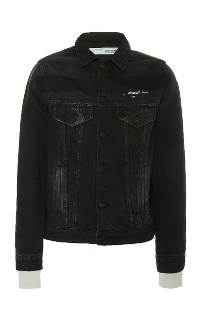 Shop Off-white Printed Slim-fit Denim Jacket In Black