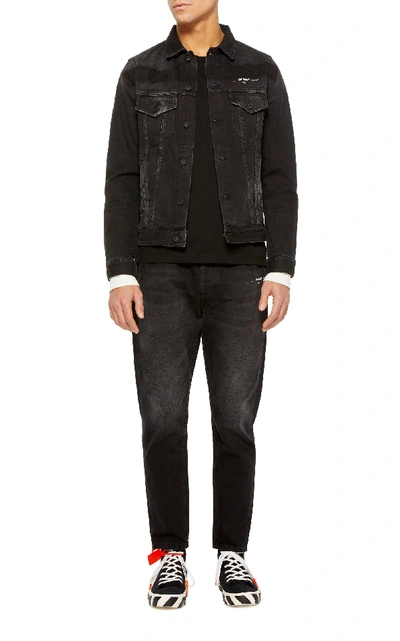 Shop Off-white Printed Slim-fit Denim Jacket In Black