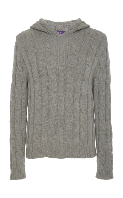 Shop Ralph Lauren Cable Knit Cashmere Hoodie In Light Grey
