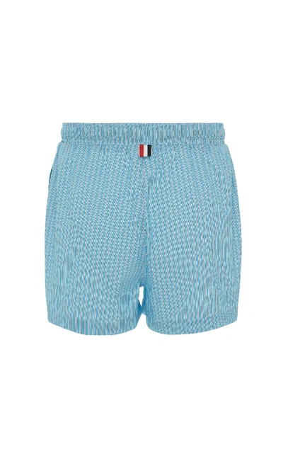 Shop Thom Browne Striped Seersucker Swim Short In Blue