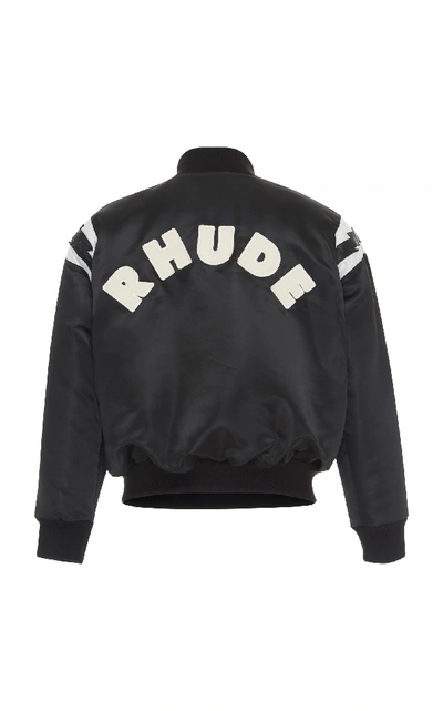 Shop Rhude Lightning Wool Varsity Jacket In Black