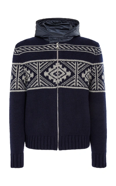 Shop Ralph Lauren Fair Isle Hooded Cashmere Zip Sweater In Navy