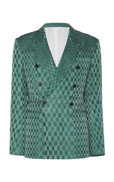 Shop Haider Ackermann Double-breasted Linen And Silk-blend Jacquard Blazer In Green