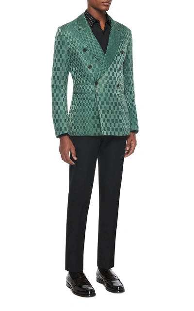 Shop Haider Ackermann Double-breasted Linen And Silk-blend Jacquard Blazer In Green