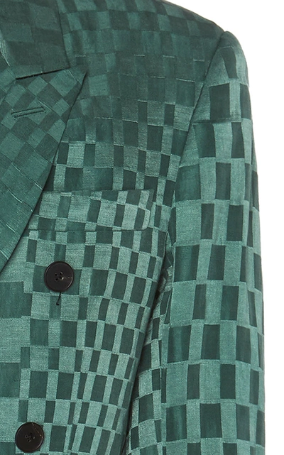 Shop Haider Ackermann Double-breasted Linen And Silk-blend Jacquard Blazer In Green