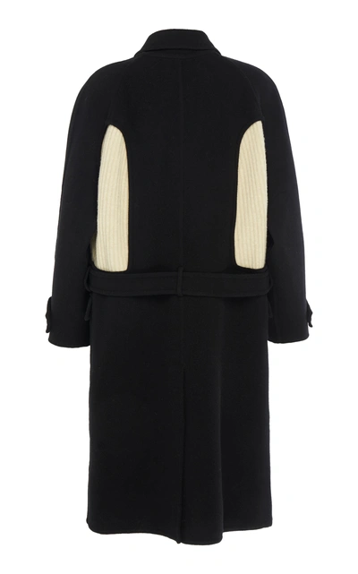 Shop Jw Anderson Belted Cashmere-paneled Wool-crepe Coat In Black