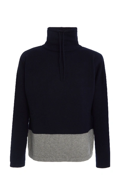 Shop Ralph Lauren Two-tone Wool And Cashmere-blend Sweater In Navy