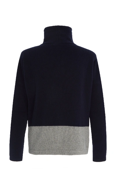 Shop Ralph Lauren Two-tone Wool And Cashmere-blend Sweater In Navy