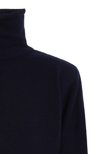 Shop Ralph Lauren Two-tone Wool And Cashmere-blend Sweater In Navy