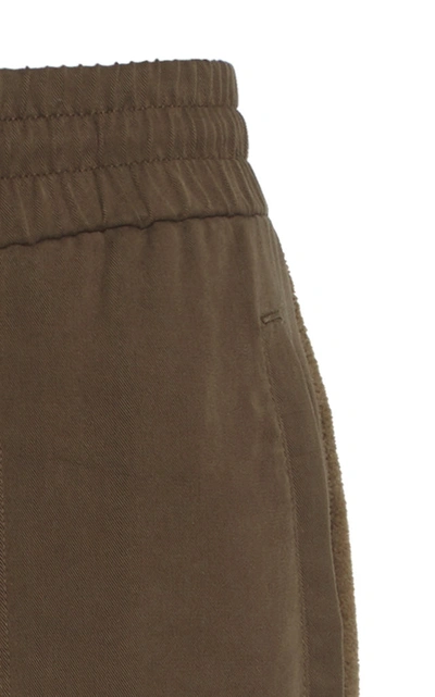 Shop Amiri Cotton-paneled Suede Drawstring Pants In Green