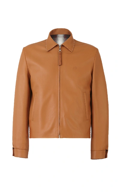 Shop Loewe Reversible Leather Zip Blouson Jacket In Neutral