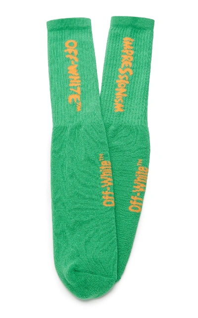 Shop Off-white Bubble Font Cotton-blend Socks In Green