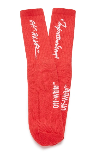 Shop Off-white Quote Cotton-blend Socks In Red