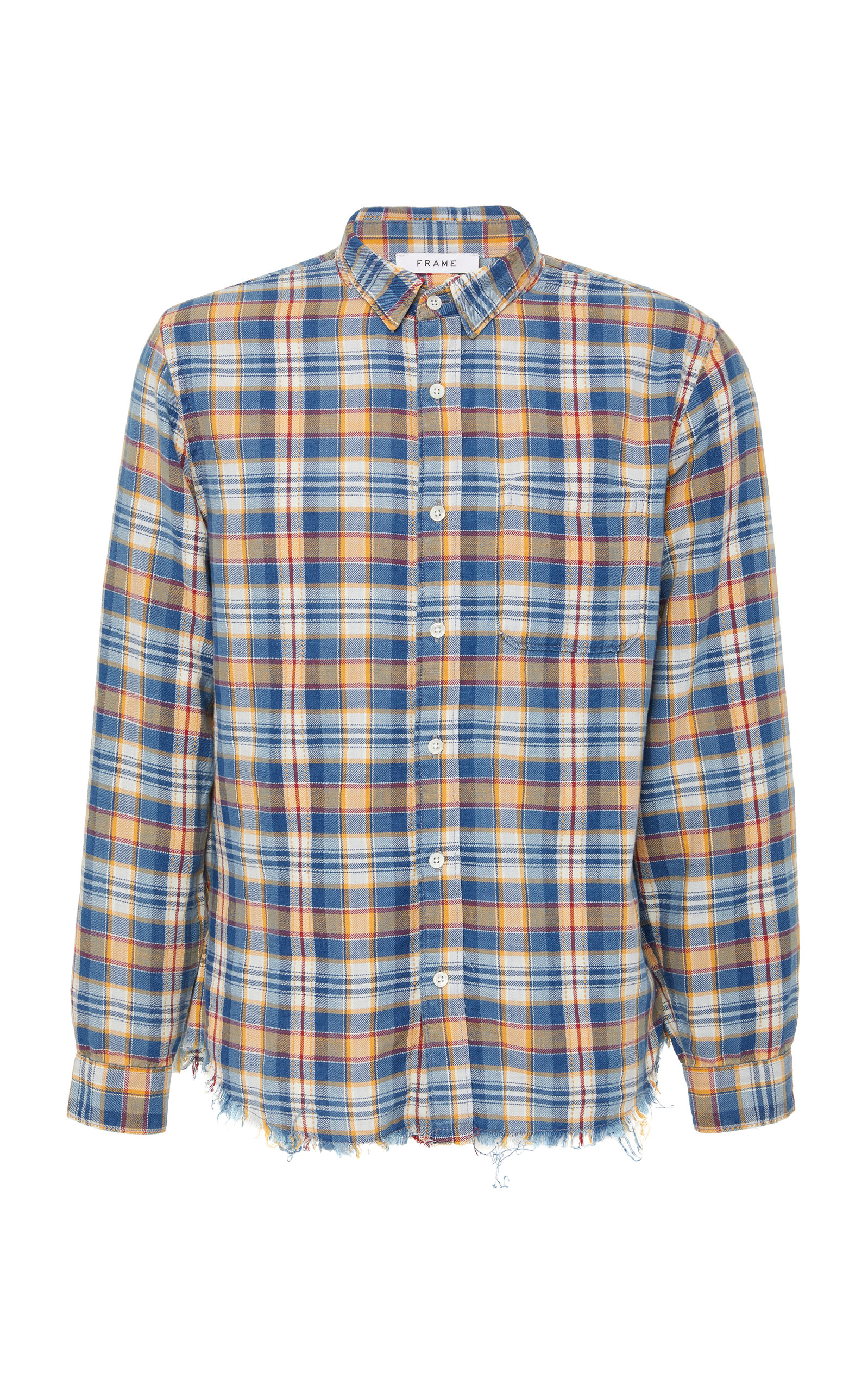 Frame Frayed-hem Plaid Cotton Button-up Shirt In Blue | ModeSens