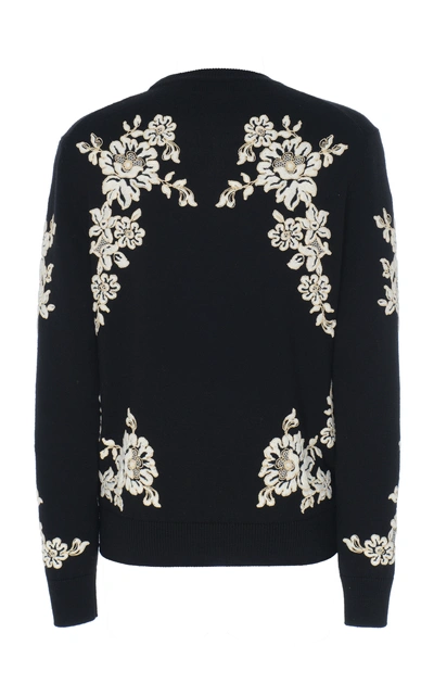 Shop Dolce & Gabbana Floral-embroidered Wool Sweater  In Black