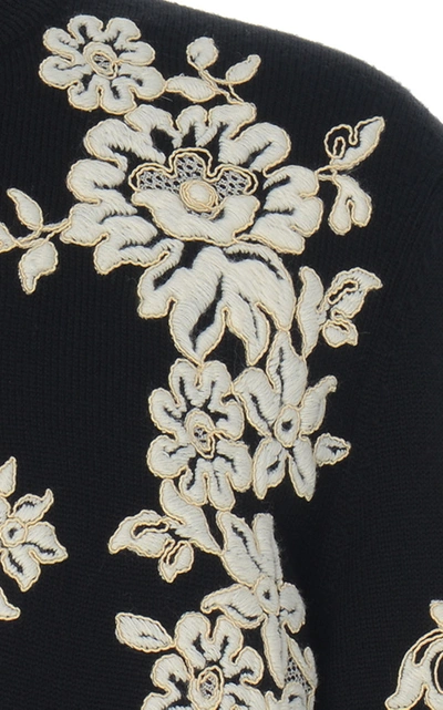 Shop Dolce & Gabbana Floral-embroidered Wool Sweater  In Black