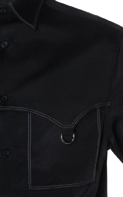 Shop Lanvin Contrast Stitch Boxy Silk Shirt In Black
