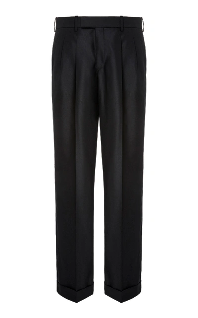 Shop Burberry Pleated Wool-blend Wide-leg Pants In Black