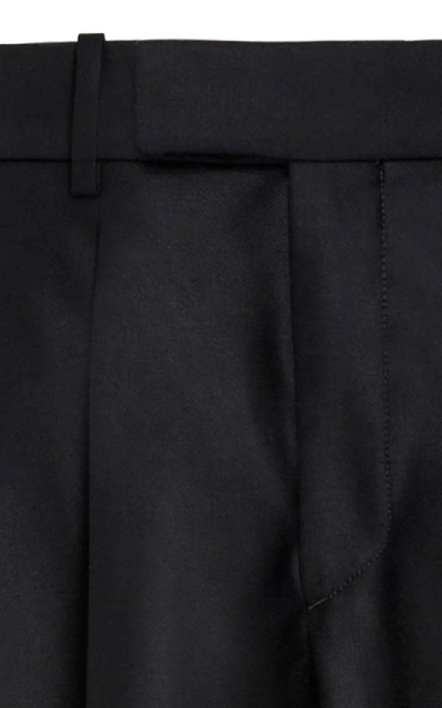 Shop Burberry Pleated Wool-blend Wide-leg Pants In Black