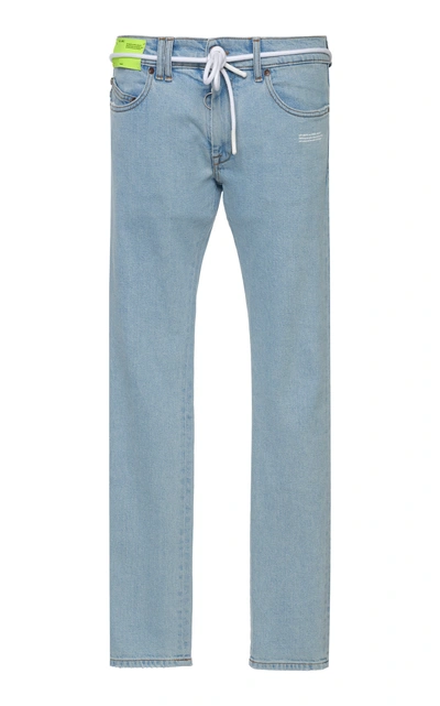 Shop Off-white Tassel Belted Low-rise Skinny Jeans In Light Wash