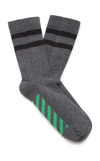 Shop Off-white Striped Cotton-blend Sport Socks In Black