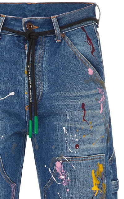 Shop Off-white Painted Distressed Carpenter Jeans In Blue