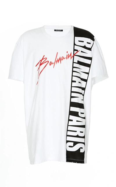 Shop Balmain Printed Logo Cotton T-shirt In White