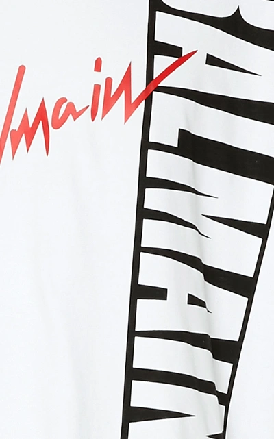 Shop Balmain Printed Logo Cotton T-shirt In White