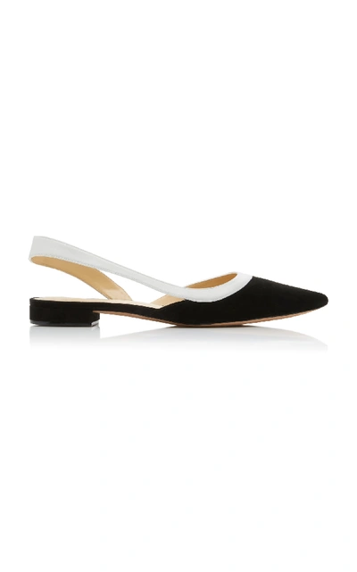 Shop Alexandre Birman Wavee Two-tone Suede And Leather Slingback Flats In Black/white