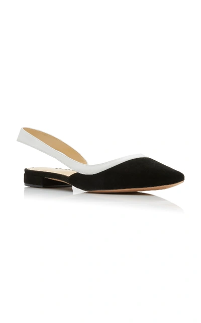 Shop Alexandre Birman Wavee Two-tone Suede And Leather Slingback Flats In Black/white