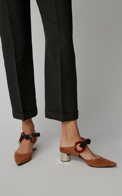 Shop Proenza Schouler Leather-trimmed Grommet-embellished Suede Mules In Brown