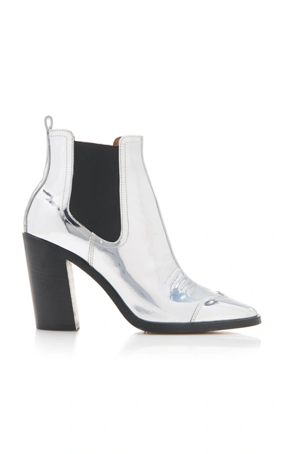 Shop Off-white Metallic Leather Ankle Boots In Silver