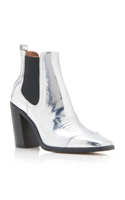 Shop Off-white Metallic Leather Ankle Boots In Silver