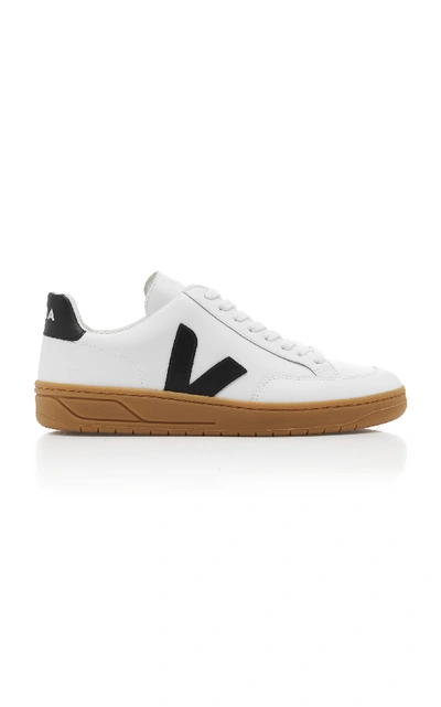 Shop Veja V-12 Leather Sneakers In Black/white