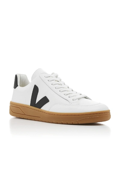 Shop Veja V-12 Leather Sneakers In Black/white