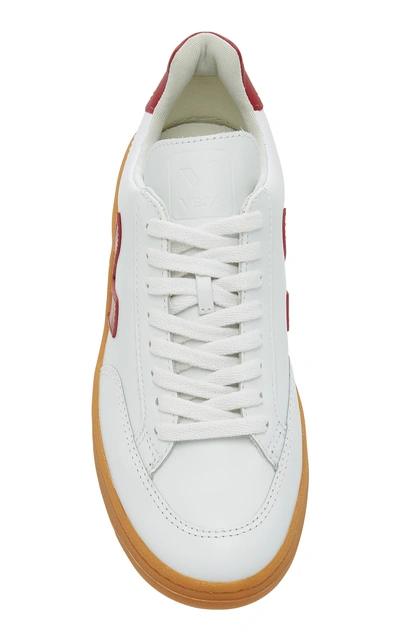 Shop Veja Bastille Two-tone Leather Sneakers In Red