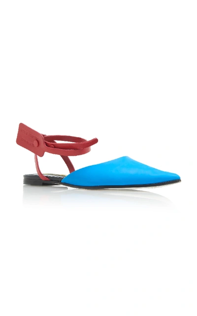 Shop Off-white Zip-tie Leather Point-toe Flats In Blue