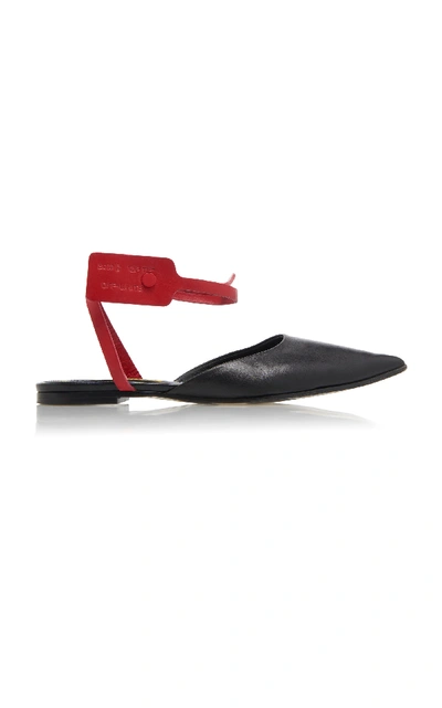 Shop Off-white Zip-tie Leather Point-toe Flats In Black