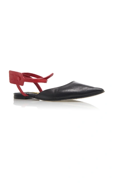 Shop Off-white Zip-tie Leather Point-toe Flats In Black