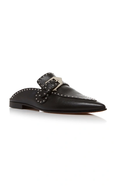 Shop Givenchy Buckled Studded Leather Mules In Black