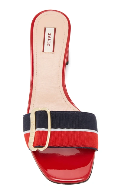 Shop Bally Jordy Striped Grosgrain And Patent Leather Sandals In Red