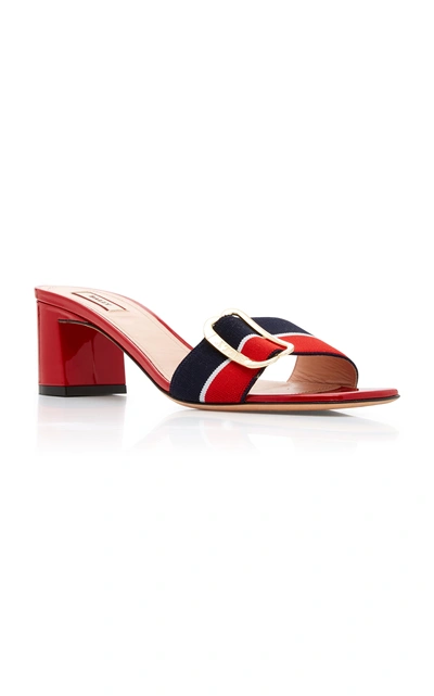 Shop Bally Jordy Striped Grosgrain And Patent Leather Sandals In Red