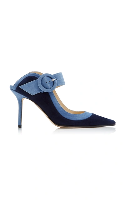 Shop Jimmy Choo Hendrix Two-tone Suede Mules In Blue