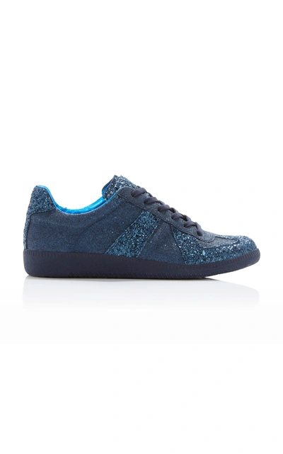 Shop Maison Margiela Glitter-embellished Canvas Low-top Sneakers In Navy