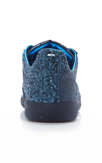 Shop Maison Margiela Glitter-embellished Canvas Low-top Sneakers In Navy