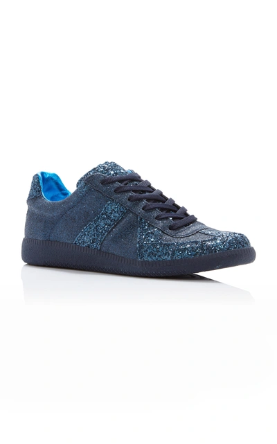 Shop Maison Margiela Glitter-embellished Canvas Low-top Sneakers In Navy