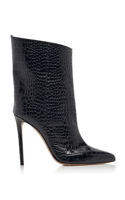 Shop Alexandre Vauthier Alex Croc-effect Leather Ankle Boots In Black